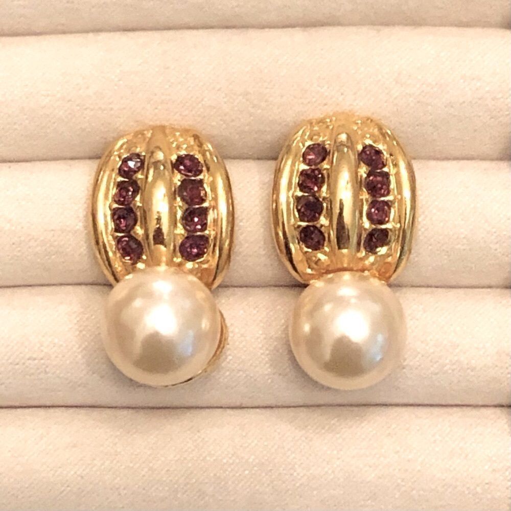 Vintage Faux Pearl and Crystal Earrings | 1.25” Length